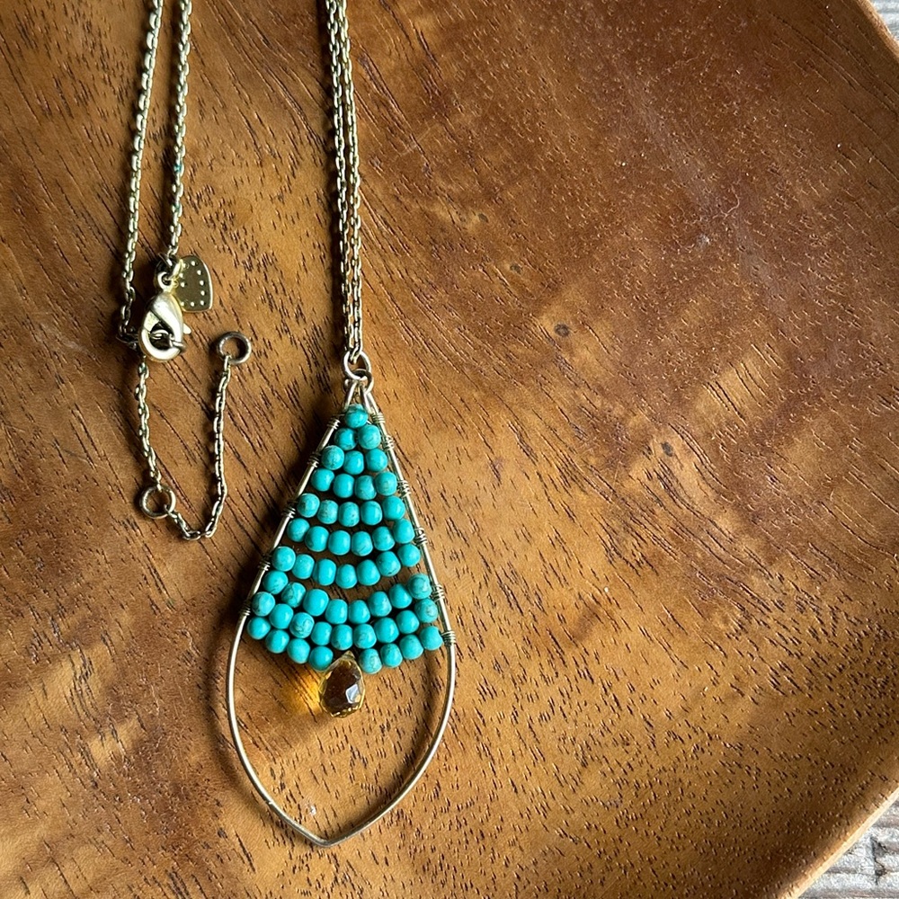 Stellla & Dot Turquoise Beaded Teardrop Necklace